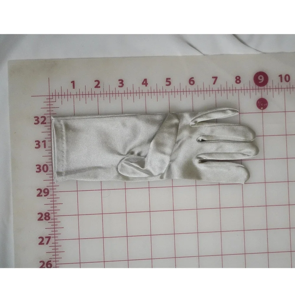 Vintage‎ Style Silver Satin Wrist Length (2BL) Formal Evening Gloves
